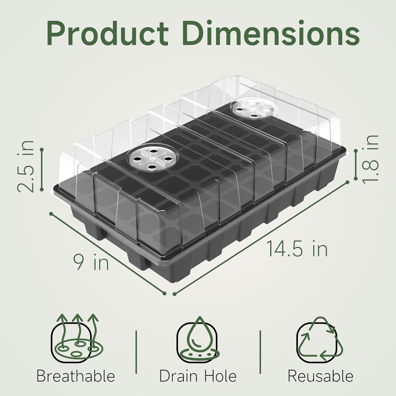 5-Set Garden Propagator Set, Seed Tray Kits with 200-Cell, Seed Starter Tray with Dome and Base 15" X 9" (40-Cell per Tray)