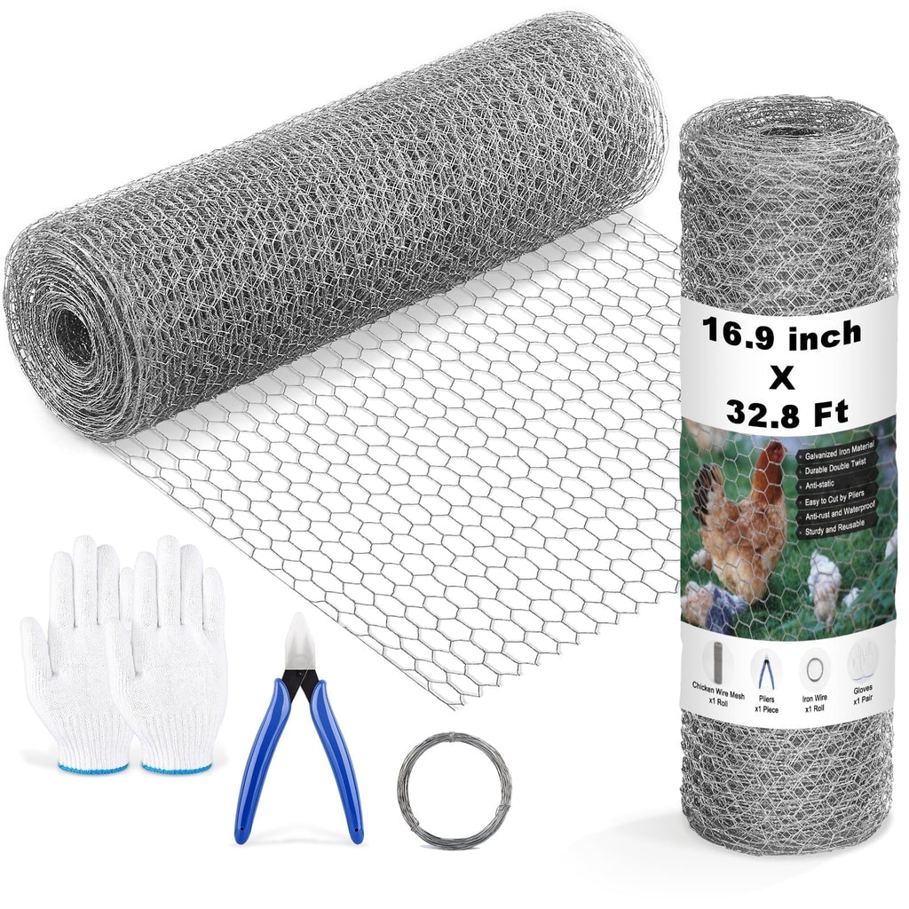 Chicken Wire Fencing Mesh 16.9Inx32.8Ft, 0.6'' Fences Hexagonal Silver Landscape