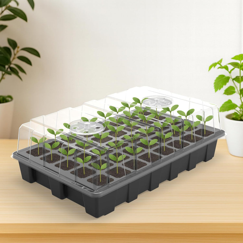 5-Set Garden Propagator Set, Seed Tray Kits with 200-Cell, Seed Starter Tray with Dome and Base 15" X 9" (40-Cell per Tray)