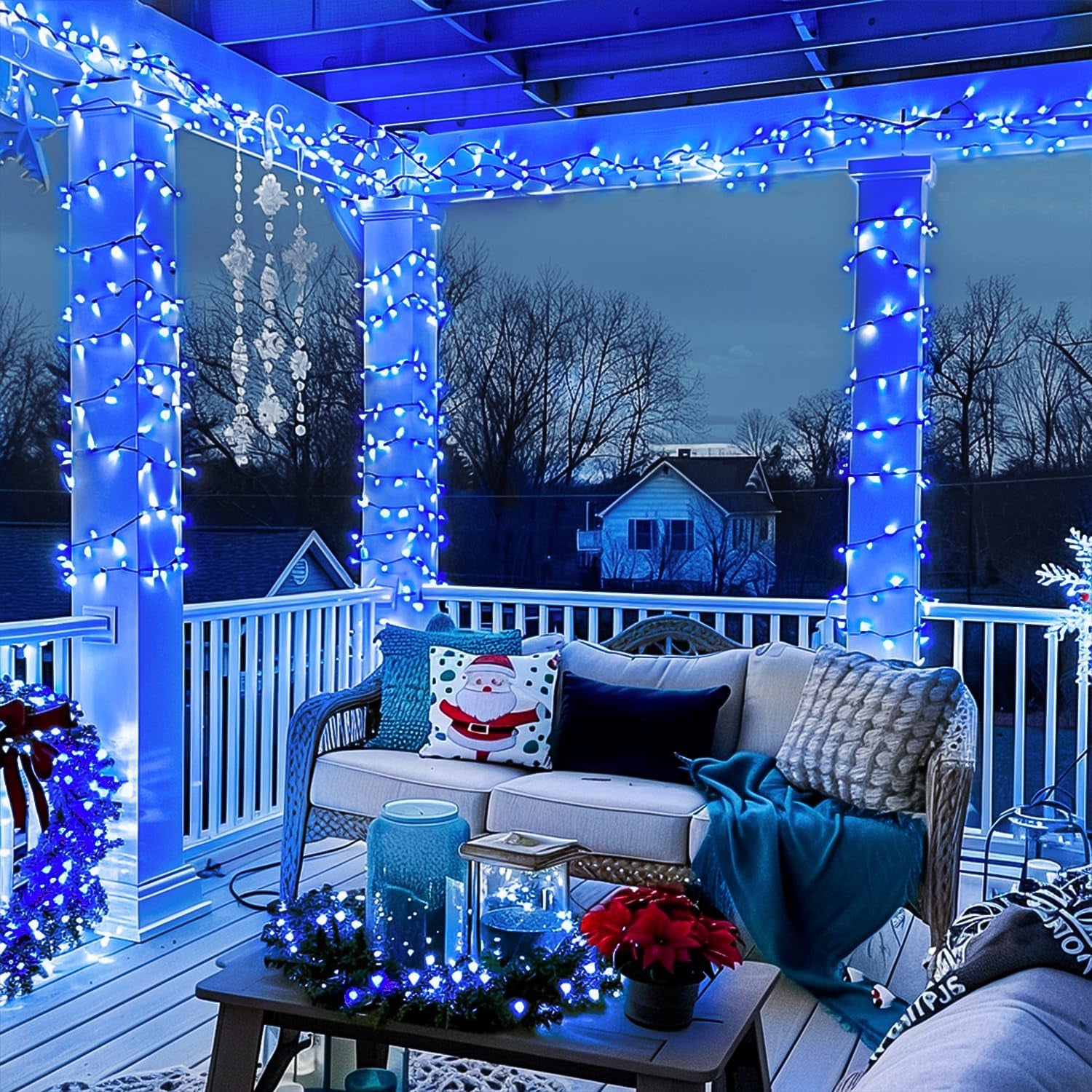 250 LED Blue Christmas String Lights Outdoor Waterproof, 91.5Ft Extendable Green Wire Christmas Tree Lights with 8 Modes & Timer Function for Home Party Garden Patio Christmas Decorations