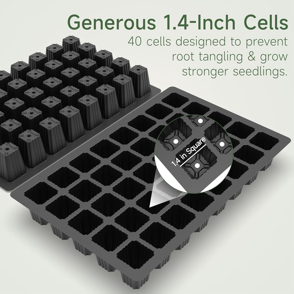 5-Set Garden Propagator Set, Seed Tray Kits with 200-Cell, Seed Starter Tray with Dome and Base 15" X 9" (40-Cell per Tray)