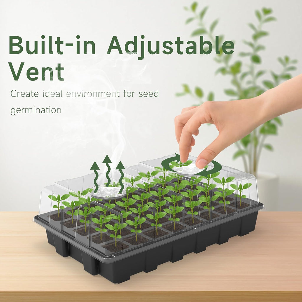 5-Set Garden Propagator Set, Seed Tray Kits with 200-Cell, Seed Starter Tray with Dome and Base 15" X 9" (40-Cell per Tray)