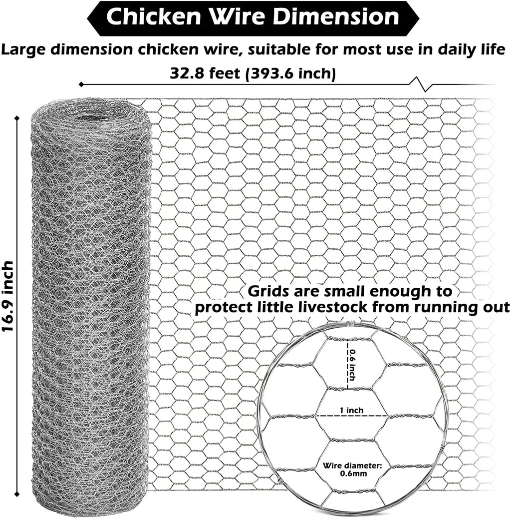 Chicken Wire Fencing Mesh 16.9Inx32.8Ft, 0.6'' Fences Hexagonal Silver Landscape